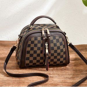 NWOT PU Leather Crossbody/Handbag- color Plaid Brown & Black